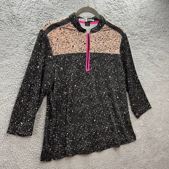 Jamie Sadock Women's Large Golf Tennis Shirt 3/4 Sleeves Black Tan Zip Collar - Picture 3 of 10